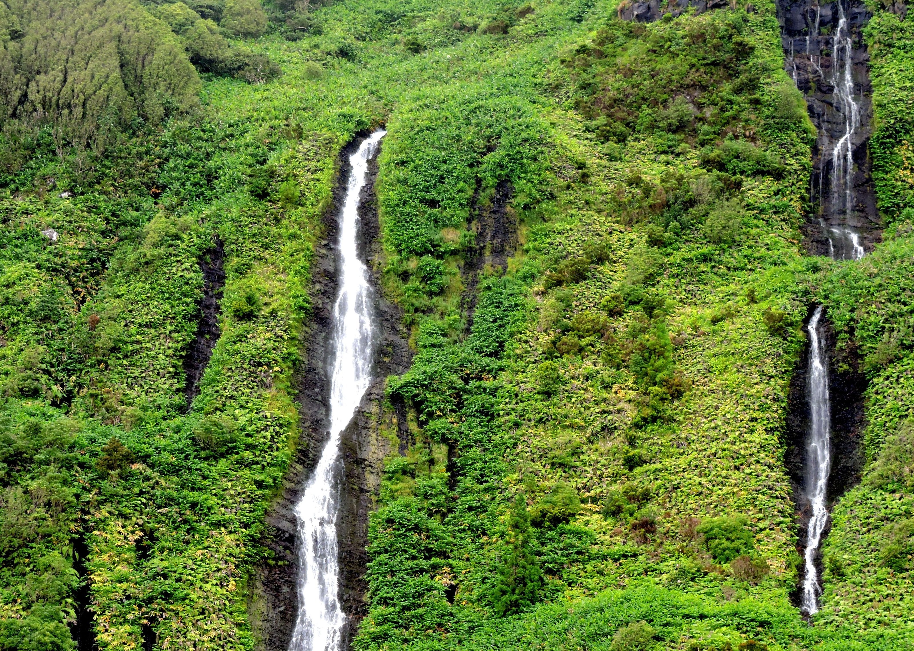Waterfalls in a green valley
