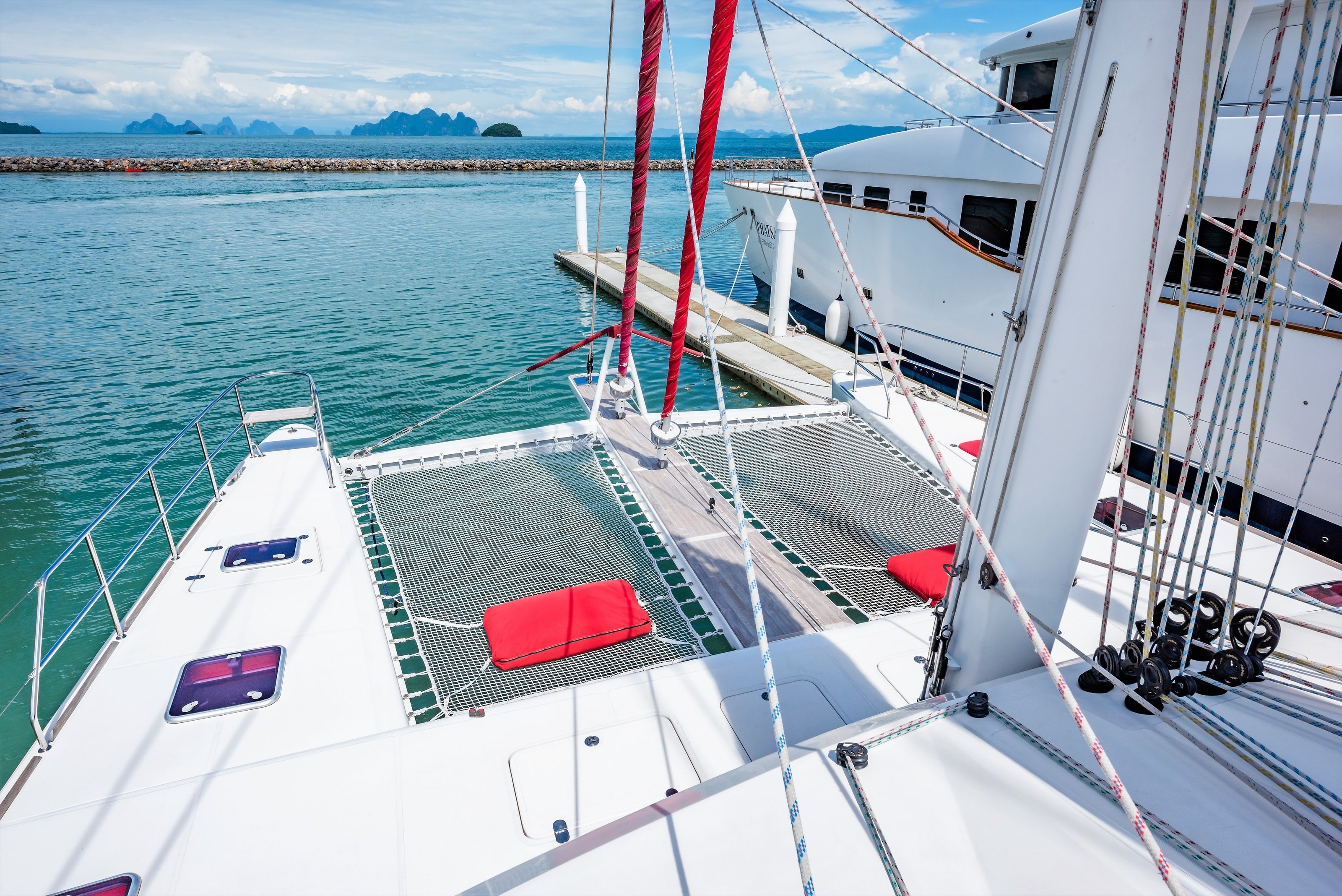 The foredeck trampolines
